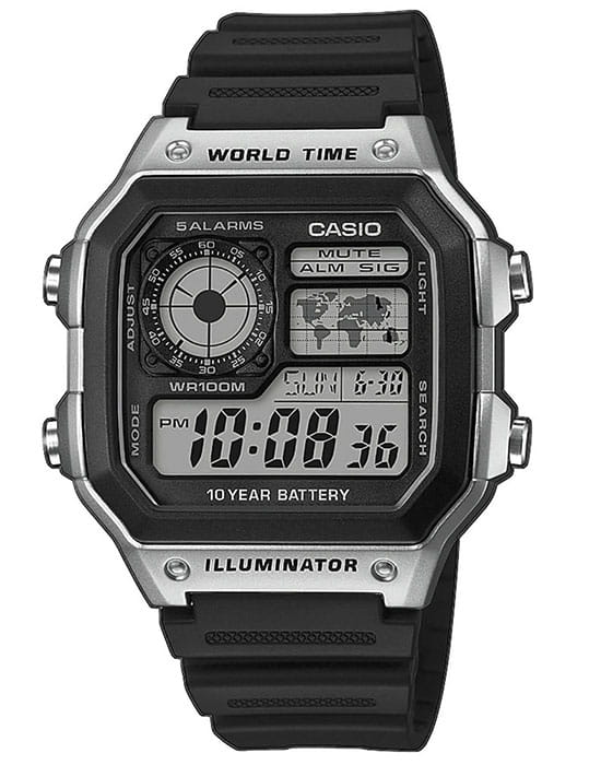 Casio Casio Collection AE-1200WH-1CVEF  AE-1200WH-1C кварцевые мужские часы серый циферблат, браслет пластик — вид спереди